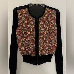 Gianfranco Ferre Black Cardigan with Vibrant Beading made in Italy
